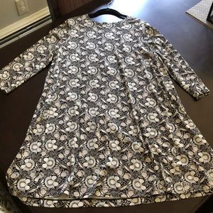 LOFT black and cream patterned swing dress